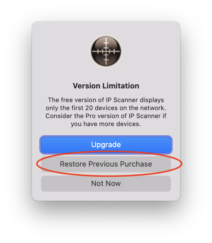 IP Scanner Restore In-app Purchase on Mac - 3