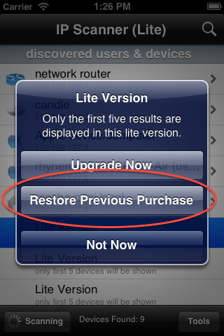 IP Scanner Restore In-app Purchase on iOS - 2