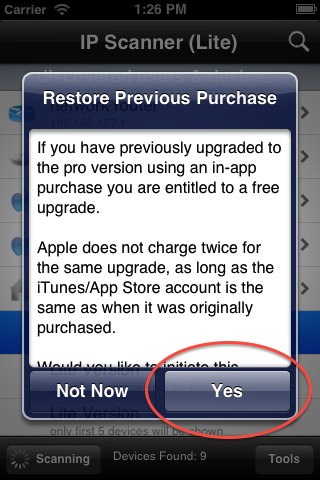 IP Scanner Restore In-app Purchase on iOS - 3