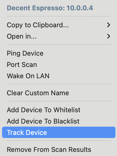 Right-click menu on a named device in IP Scanner